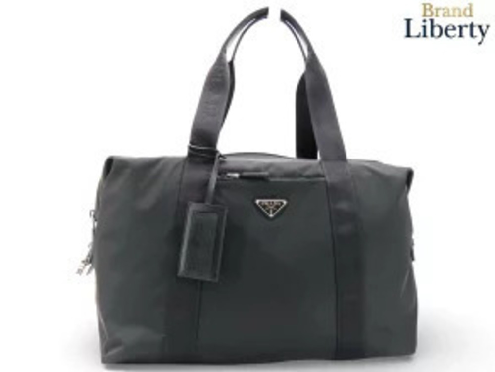 Prada Re Saffiano Duffle Bag Handbag NERO Black Leather